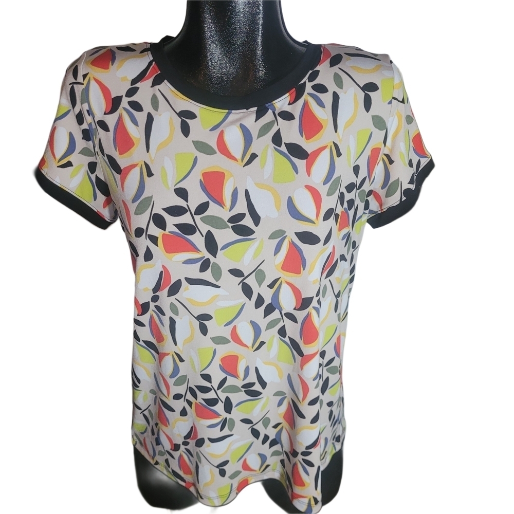 Ann Klein Abstract Floral Print Short Sleeve Top